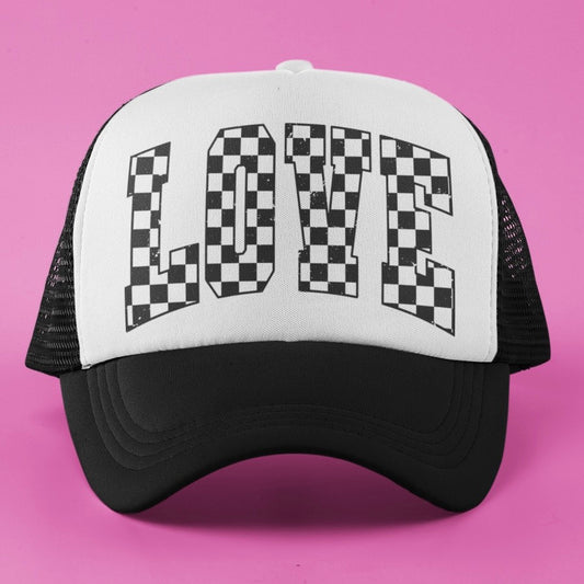 LOVE- Checkered Trucker Foam Hat